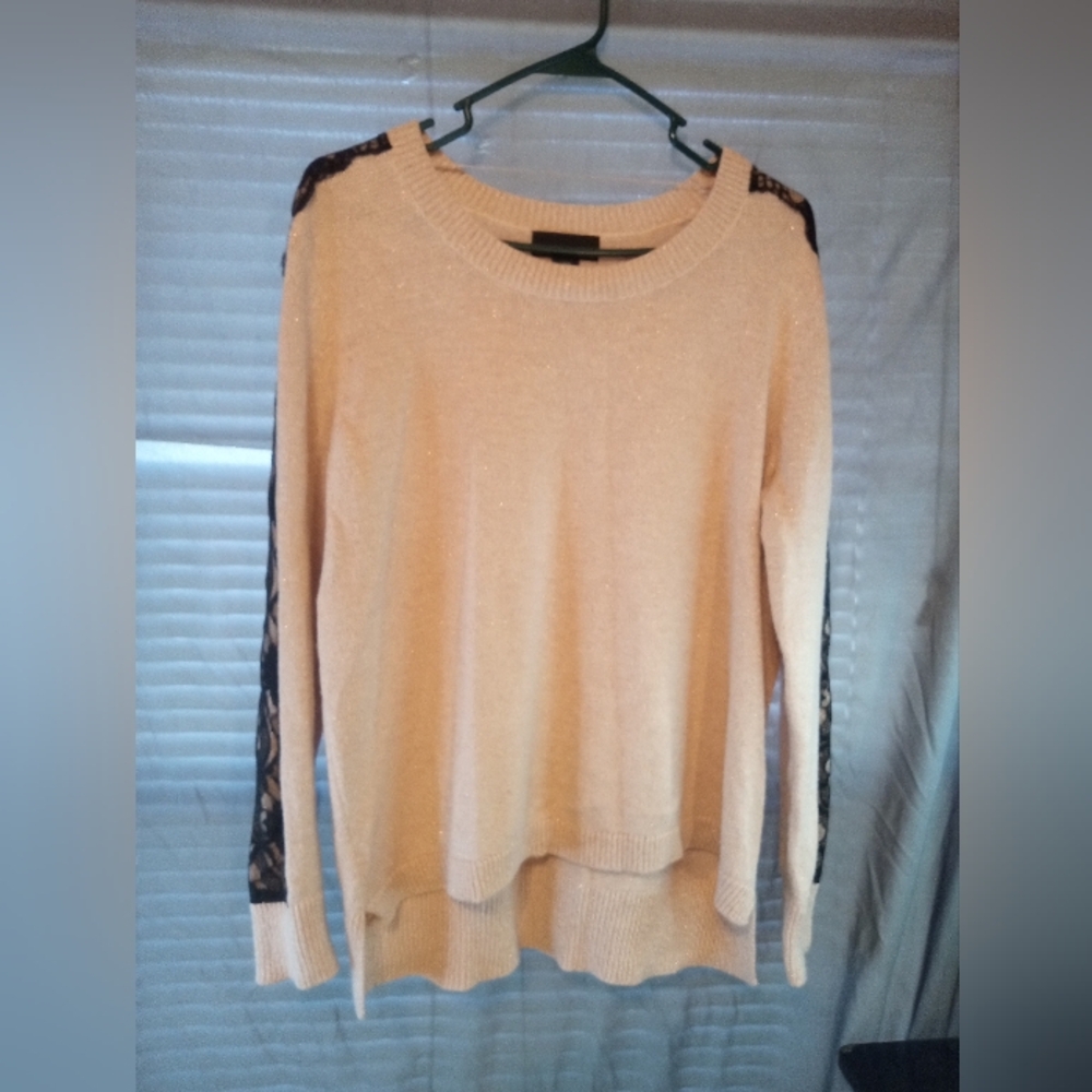 Attention Cream Sweater with Black Lace Accents